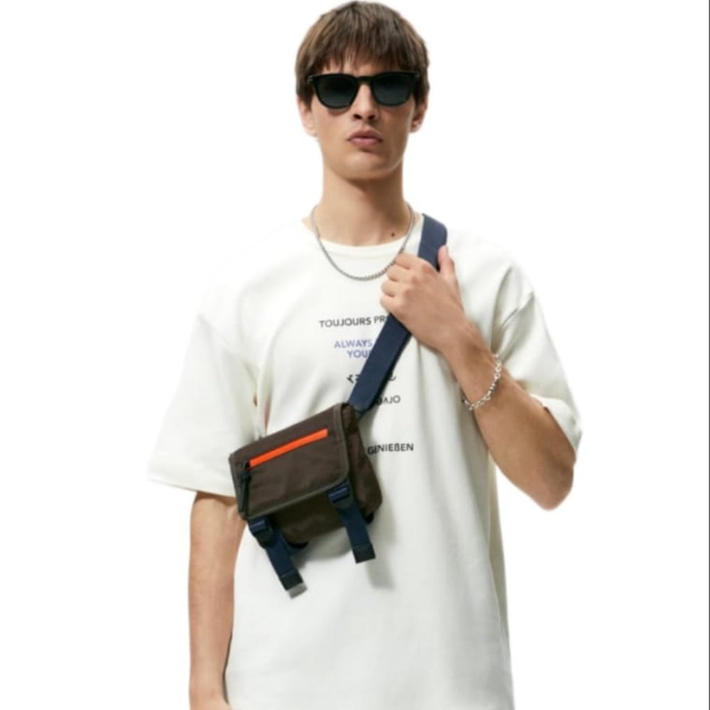 ZARA NYLON CROSSBODY BAG KHAKI GREEN | 3648/920